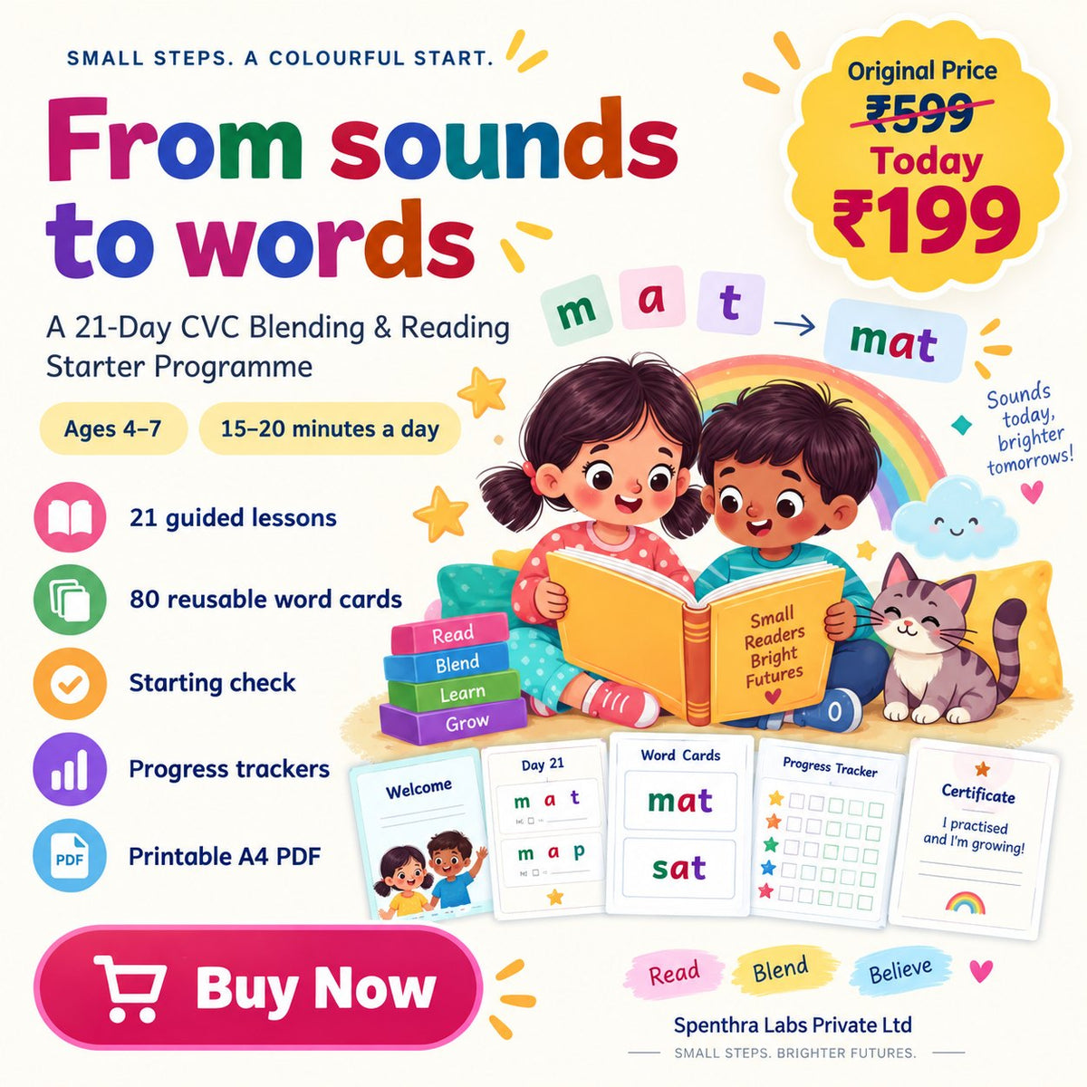 From C-A-T to CAT! – 21-Day CVC Reading & Phonics Blending Program for Kids Ages 4–7
