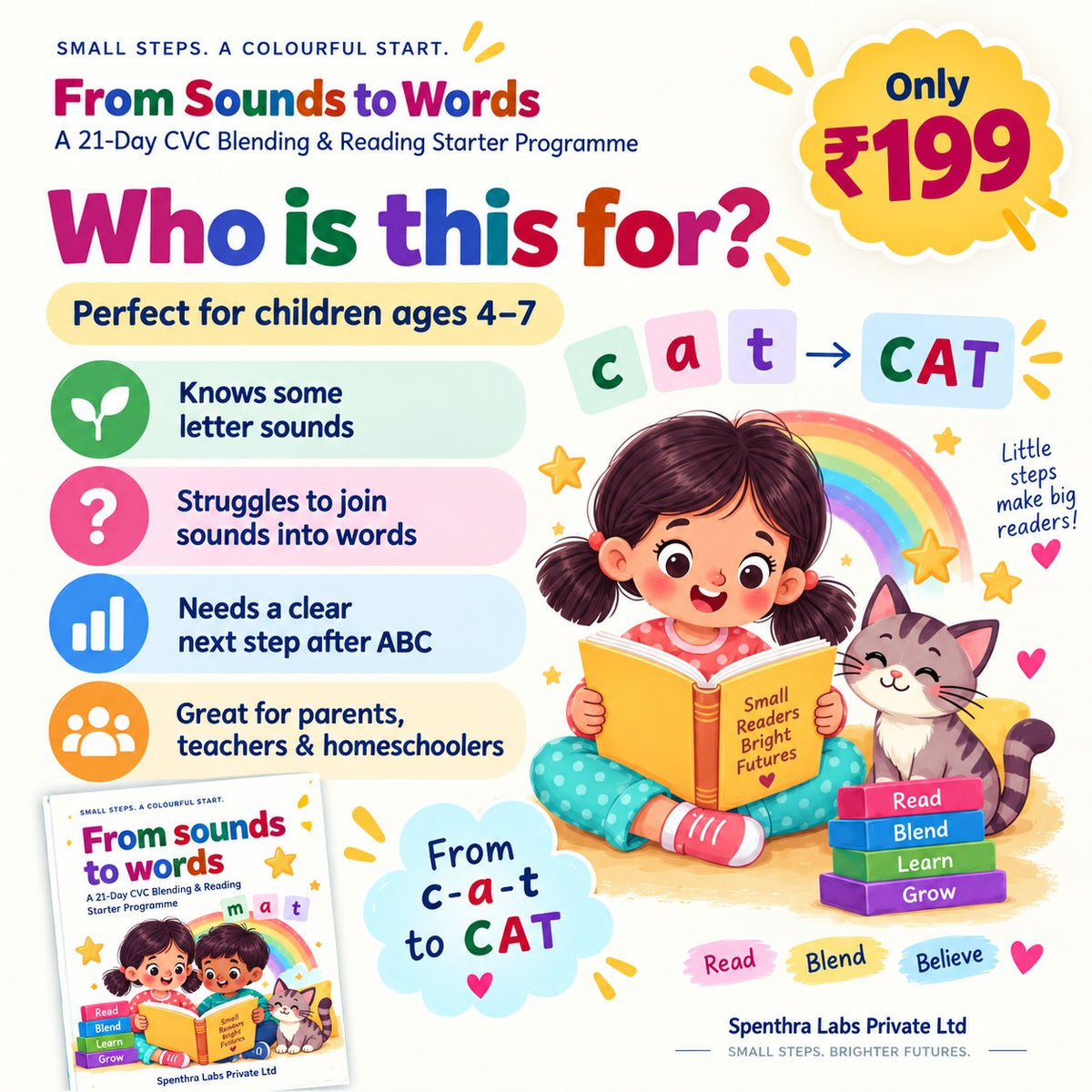 From C-A-T to CAT! – 21-Day CVC Reading & Phonics Blending Program for Kids Ages 4–7